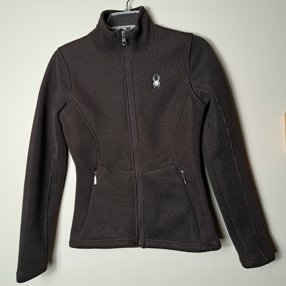Spyder Core Zip Up Brown Sweater Jacket Size Small Women's - Zippered Pockets - Picture 2 of 15